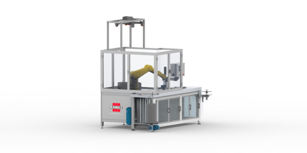 Automatic packaging machines with U-fold film reel combined and integrated with assembling lines or robots