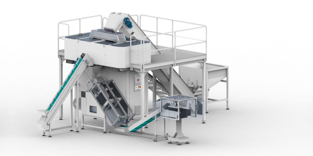 Automatic packaging line with two counting modules installed above the bagging machine